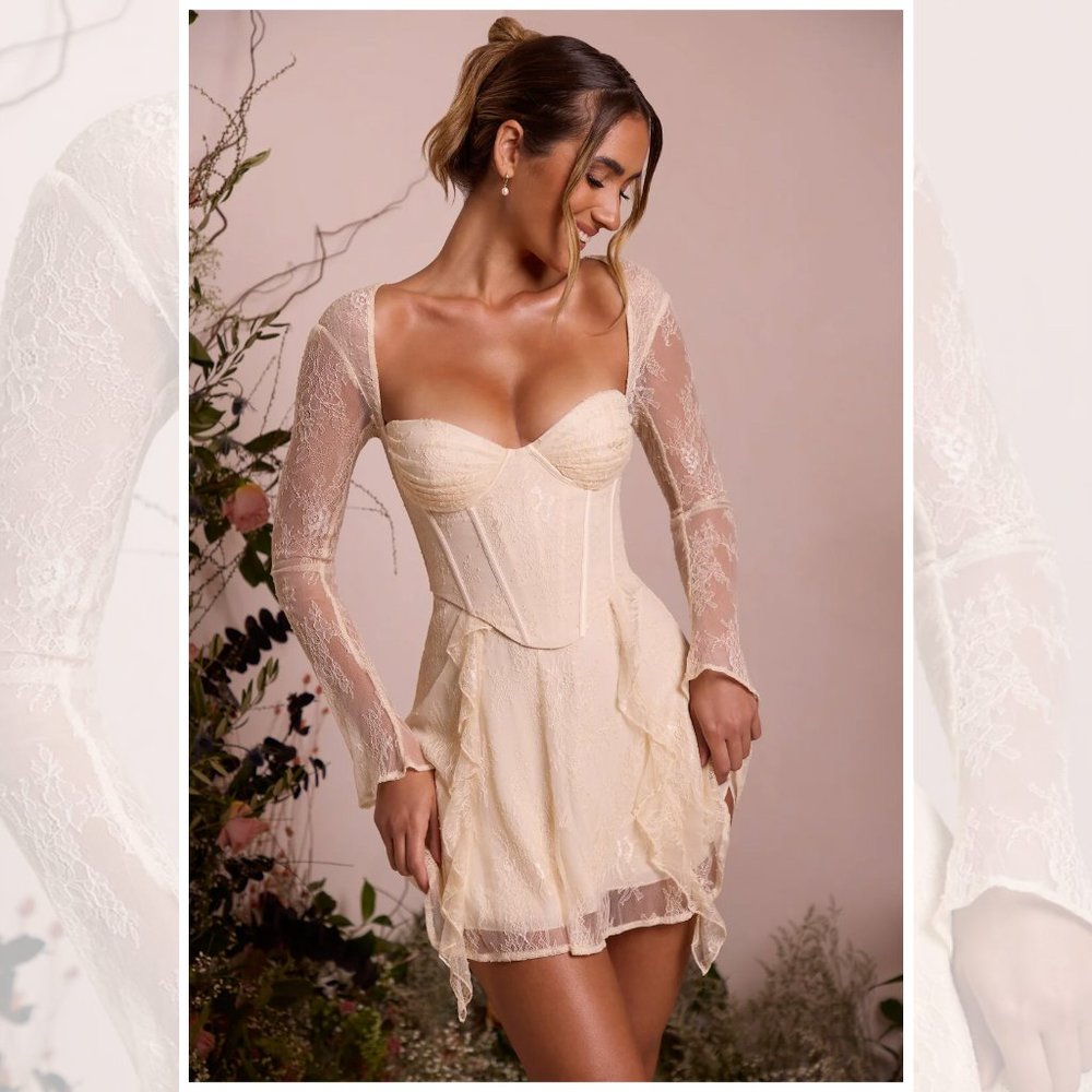 Oh Polly NWT Ninette Long Sleeve Lace Corset Mini Dress - Picture 4 of 13